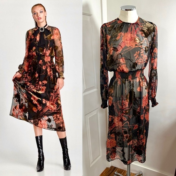 Zara Devore Chiffon Velvet Dress - Picture 1 of 6